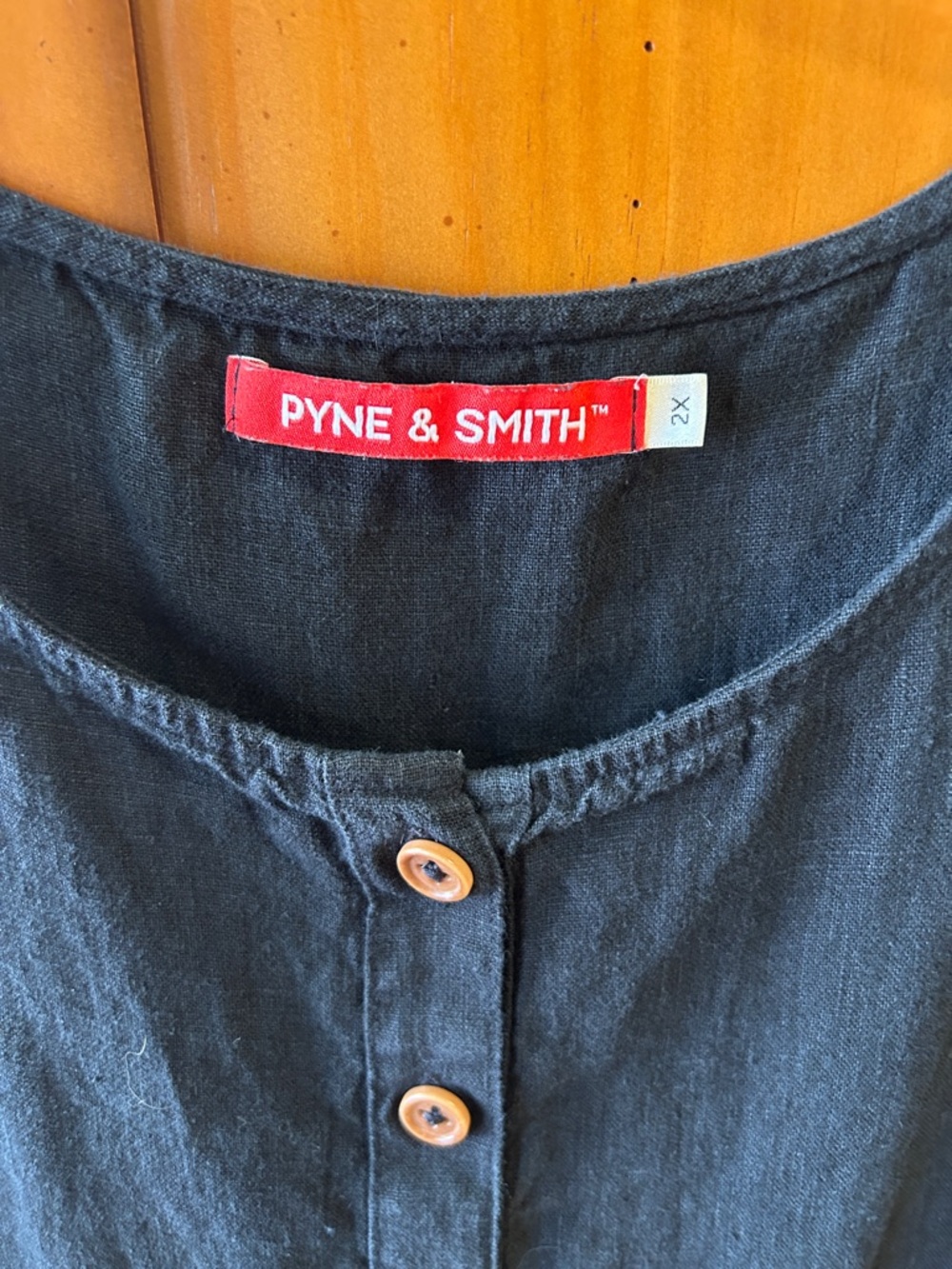 Pyne & Smith Black linen Button-Front Short Sleeve Dress - Picture 2 of 5